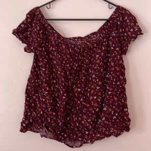 Off-Shoulder Purple Floral Blouse